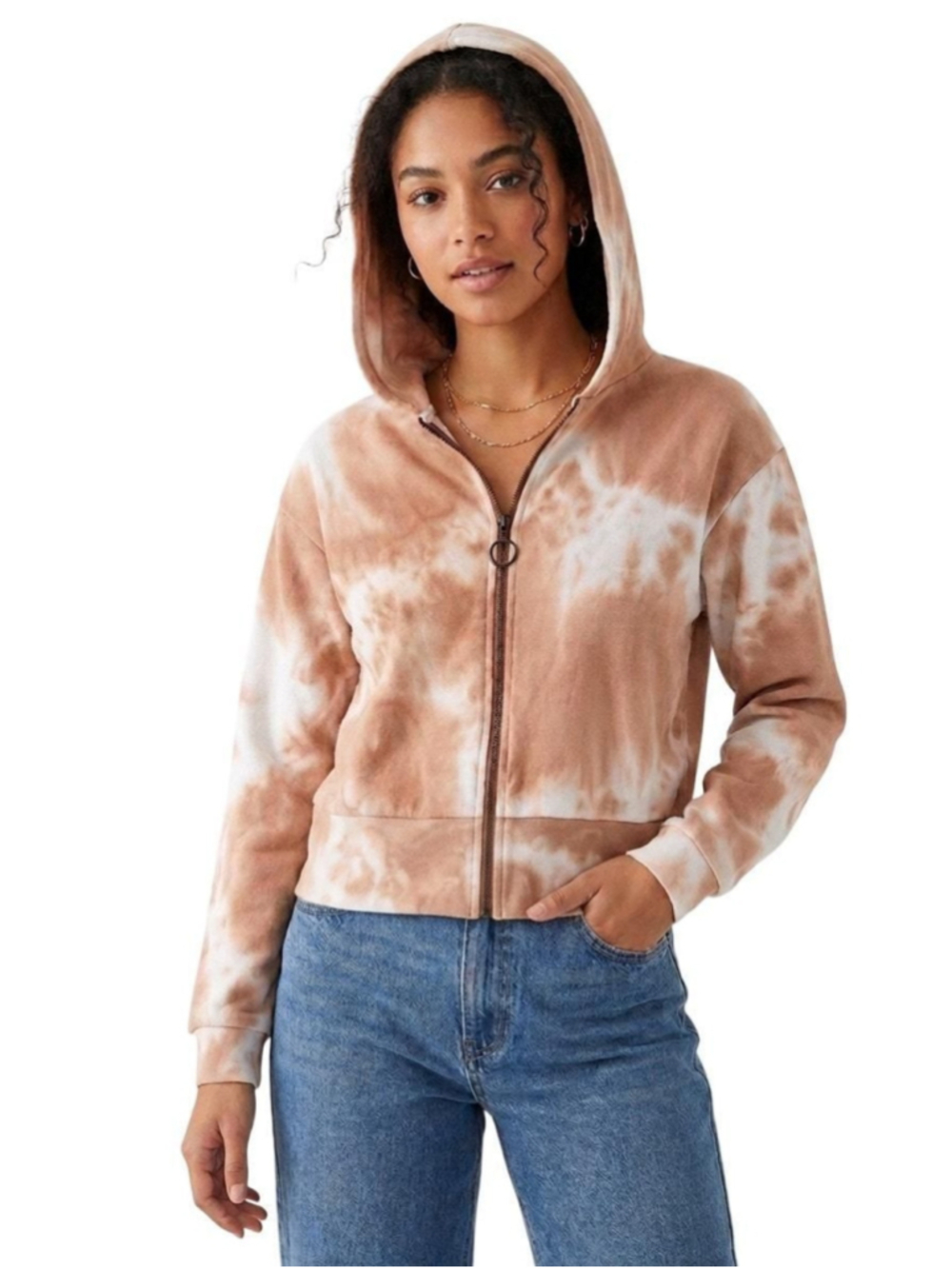 Moral Fiber Tie Dye Zip Hoodie Brown White Zip Fleece Sweatshirt -Small New